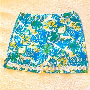 LILLY PULITZER Marigold Blue Green Yellow Print‎ Cotton Mini Skirt Skort